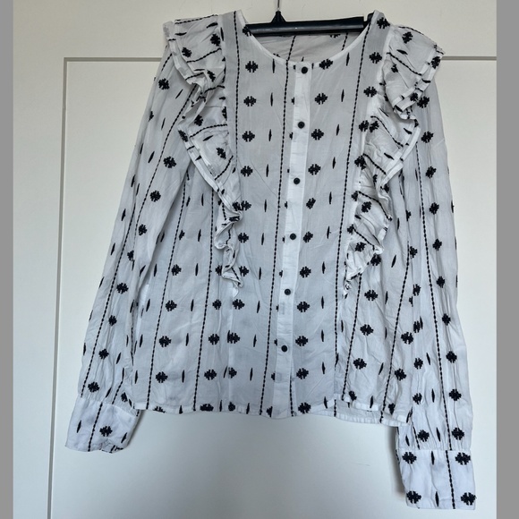 Sezane Cream and Black Ruffle Blouse - Picture 5 of 8